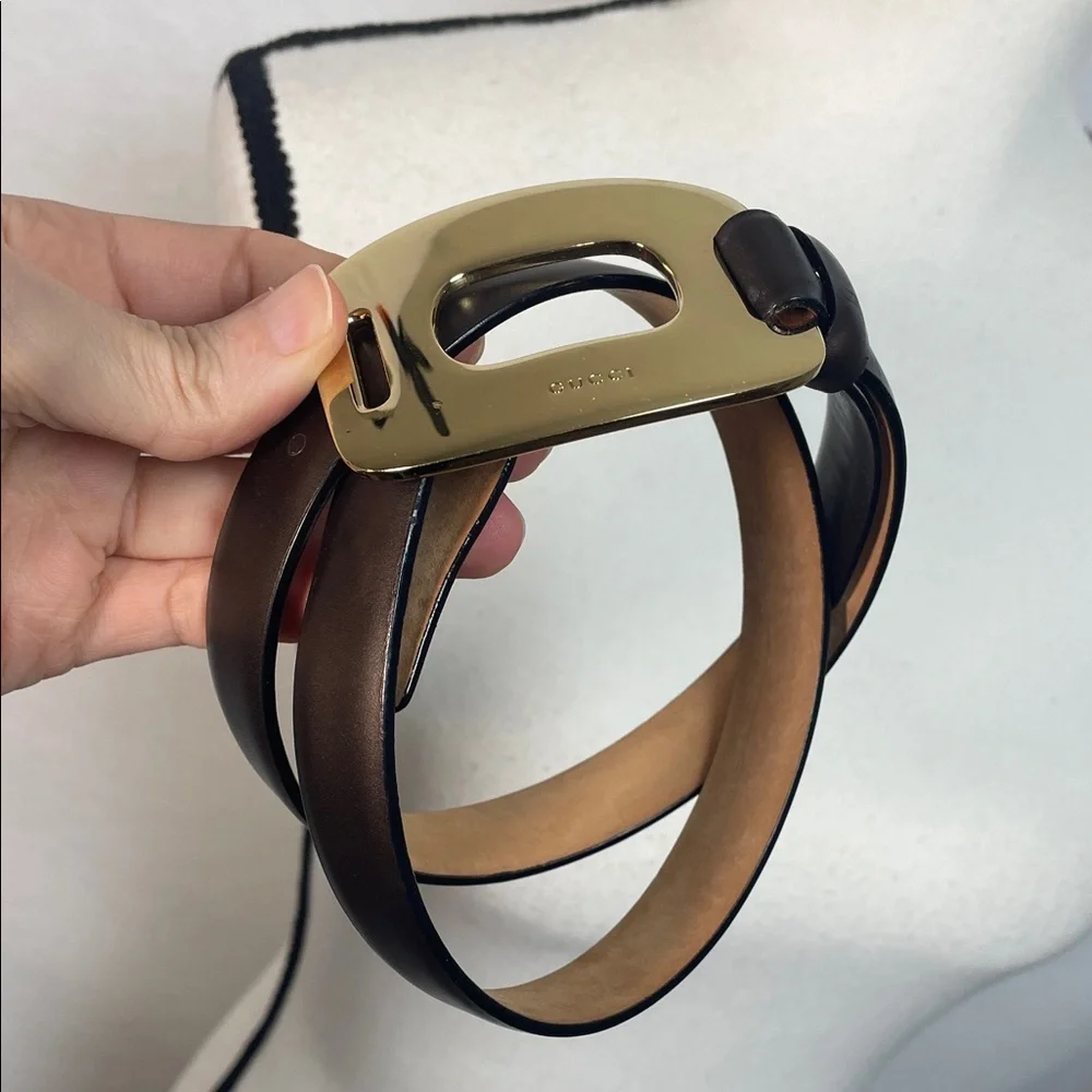 Gucci Brown Leather Belt with Gold Buckle
